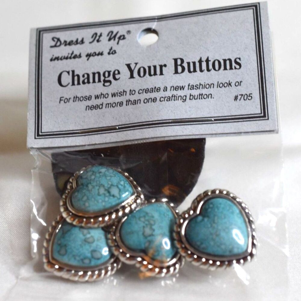 NIP Dress It Up Crafters Southwestern  Faux Turquiose Silver Tone Heart Buttons
